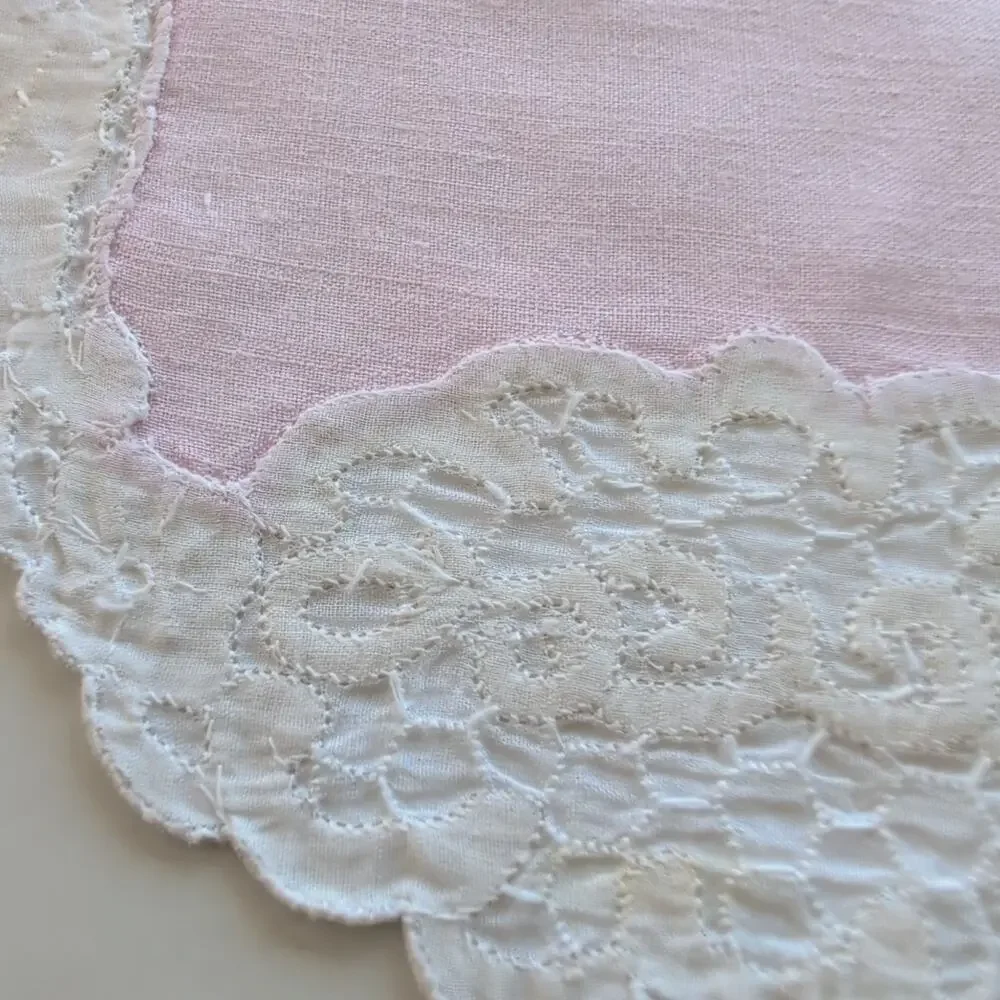 Vintage Pink & Ecru Hostess Set: Placemats, Napkins, Coasters, 6 sets, 18 pieces